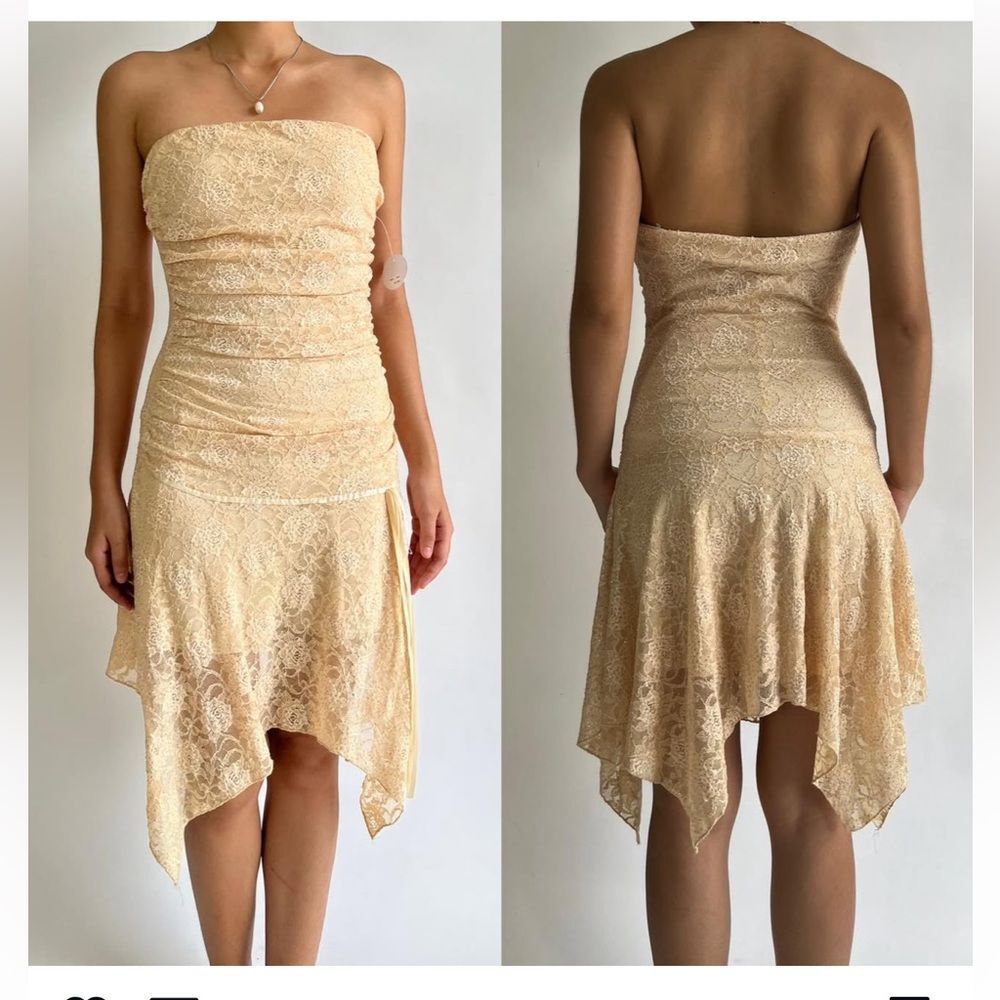 NWT Alyn Paige New York Peach sheer 100% lace tube dress Size Small